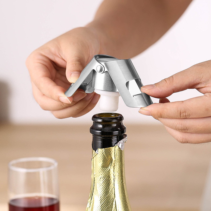 Wine Beer Champagne - Przenośny stalowy korek do szampana, błyszczący,