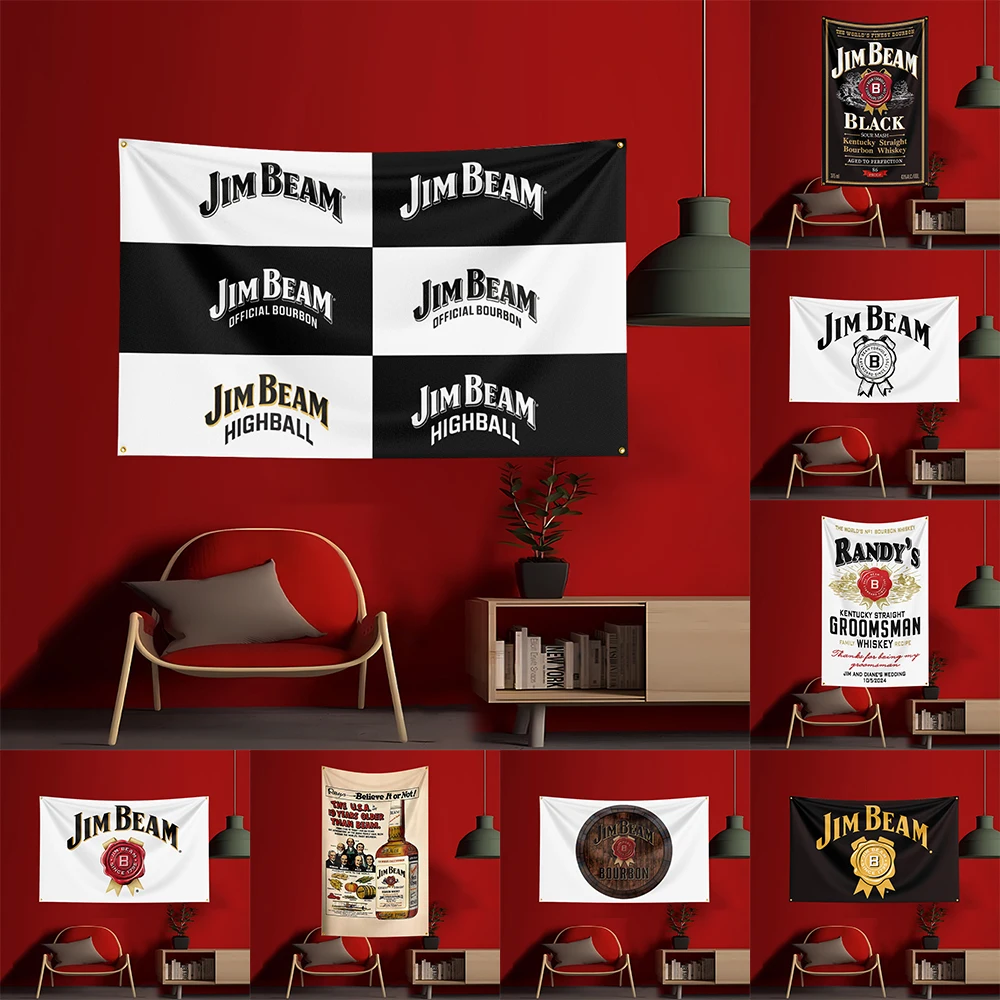 Wine Beer Rum - Flaga Whisky-J-jim beams 90x150 cm, poliestrowa,