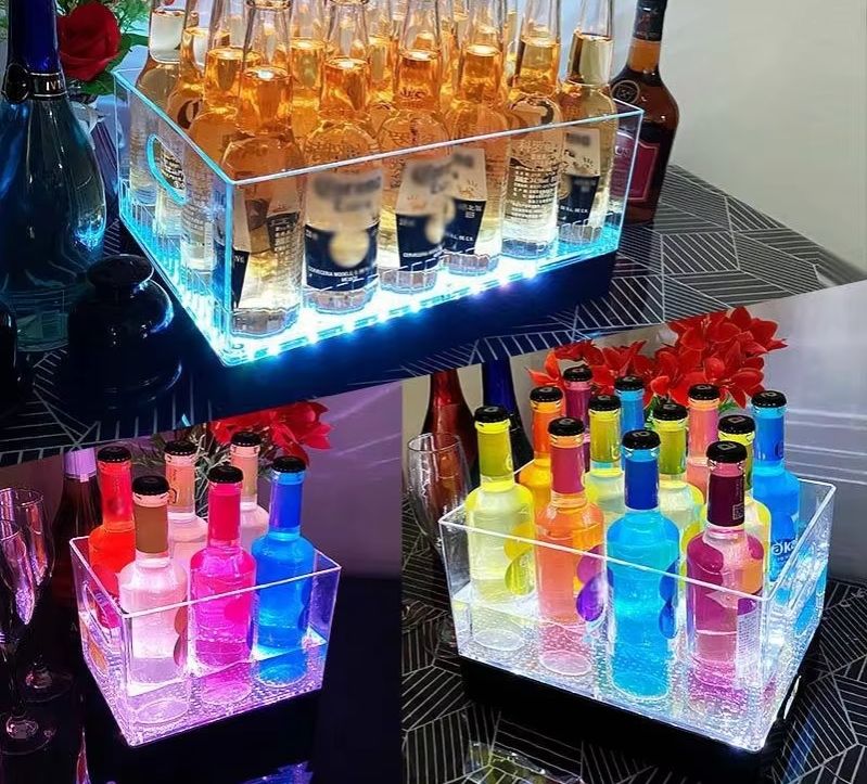 Wine Beer Champagne - Kwadratowy, świecący pojemnik na lód, wiadro