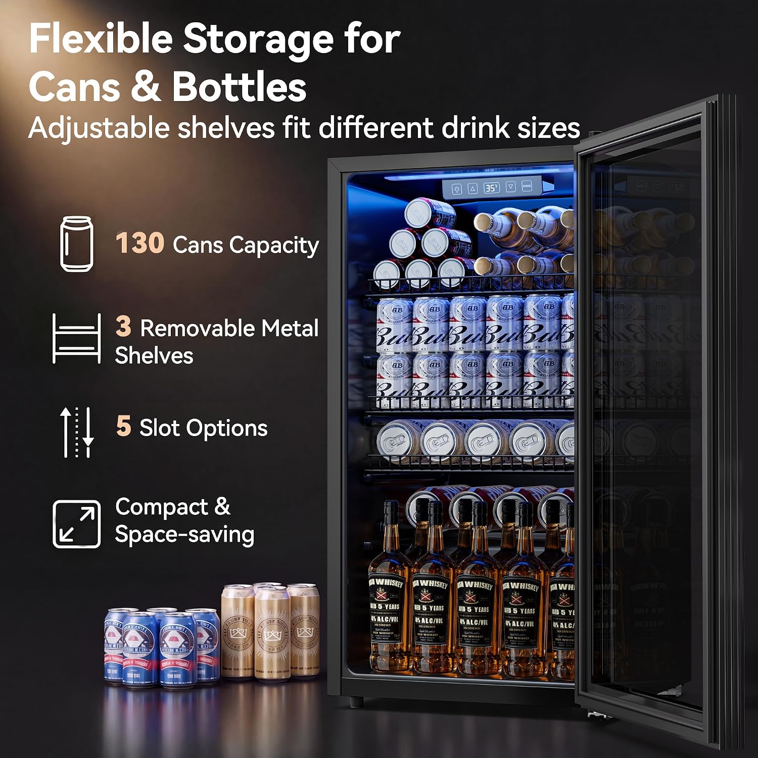 Wine Beer Mini Fridge - Minilodówka na 130 puszek z szklanymi
